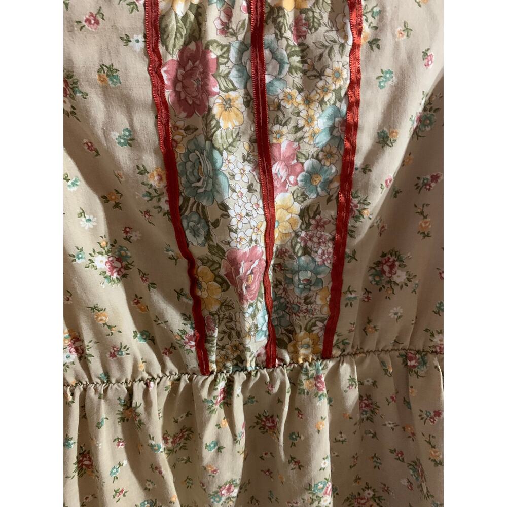 Vintage 1970's Boho Mini Prairie Dress Tunic Top Cream Floral Print Sz xs /child - Picture 9 of 14